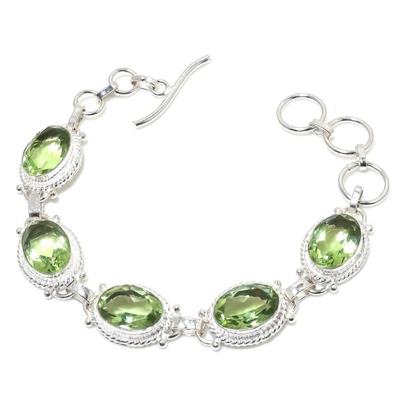 Green Amethyst Gemstone Sterling Silver Jewelry Bracelet - Picture 1 of 1